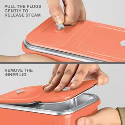 milton Meal Safe 2 Inner Steel Tiffin Box for School with Steam Release Plug Orange 2 Containers Lunch Box image 4