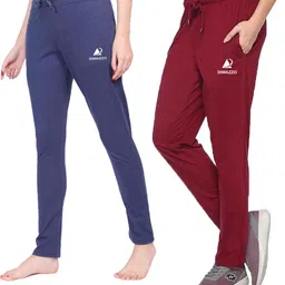 diwazzo Pack of 2 Women Printed Light Blue, Maroon Track Pants-picture-15