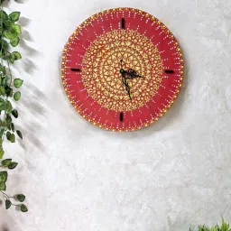 Orange & Yellow Colour Engineered Wood Wall Clock With 3D Texture Without Glass-image-79