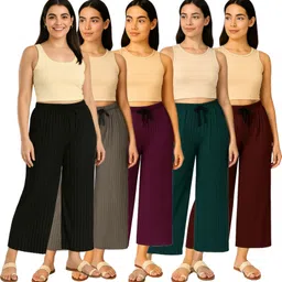 abd store Pack of 5 Women Regular Fit Multicolor Lycra Blend Trousers-picture-17