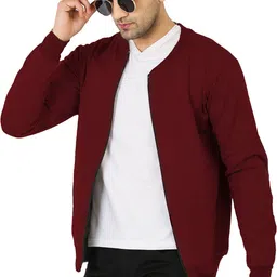 leotude Men Solid Bomber Jacket image 2