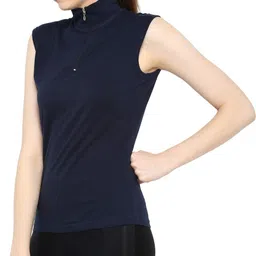 ap'pulse Pack of 2 Women Solid High Neck Pure Cotton Dark Blue, Black T-Shirt image 3