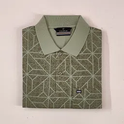 Men Geometric Print Polo Neck Cotton Blend Green T-Shirt-image-13