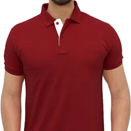 3bros Men Solid Polo Neck Cotton Blend Red T-Shirt-picture-23