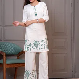 HIGHLIGHT FASHION EXPORT Embroidered Round Neck Tunic With Trousers Co-Ords image 1