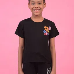Crimsoune Club Girls Floral Printed Cotton T-shirt-image-96