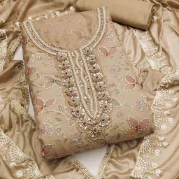 SHADOW & SAINING Floral Printed Beads And Stones Organza Unstitched Dress Material image 2