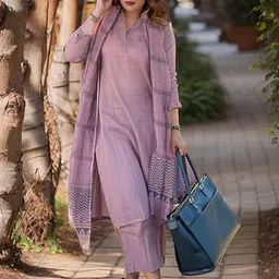 Royal Export Mandarin Collar Straight Kurta With Trousers & Dupatta image 2