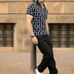 Powerlook SS25 Geometric Knit Polo Collar Pure Cotton T-Shirt-picture-45