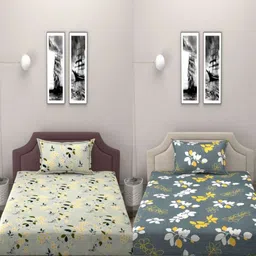 BELVOSTUM Green & White Floral 250 TC 2 Single Bedsheet with 2 Pillow Covers-image-45