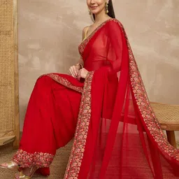 all about you Ethnic Motifs Embroidered Pure Georgette Heavy Work Saree image 3