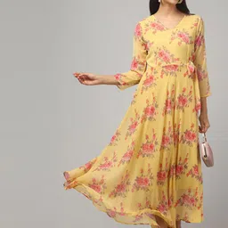 clobug Women Floral Printed Tie-Ups Crepe Maxi Dress-picture-28