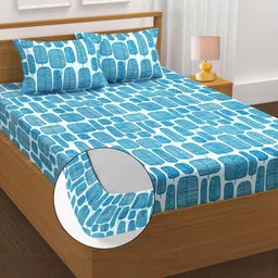 HIYANSHI HOME FURNISHING Blue & White Floral 330 TC King Bedsheet with 2 Pillow Covers-picture-19
