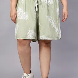 Indietoga Women Plus Size Leaf Printed High-Rise Lounge Shorts-image-3