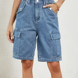 The Roadster Lifestyle Co Women Mid-Rise Knee Length Shorts-image-6