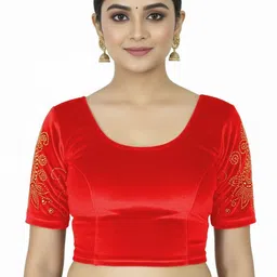 PU FASHION Embellished Round-Neck Saree Blouse-image-42