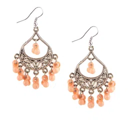 creative frogs Set of 2 Oxidized Silver-Toned Chandbali Earrings with Maroon & Peach Beads & Girls image 5