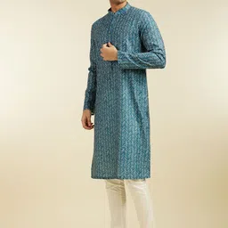 Diwas by Manyavar Geometric Printed Mandarin Collar Straight Kurta image 3