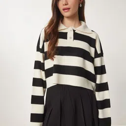 Happiness istanbul Women Striped Crop Pullover-picture-30
