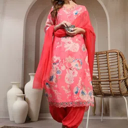 HERE&NOW Women Floral Printed Regular Thread Work Kurta With Patiala & Dupatta Kurta Sets-picture-41