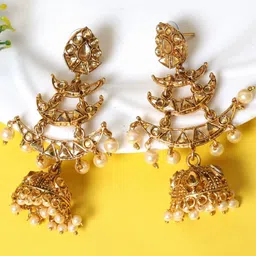 FASHION EMPIRE Women Brass-Plated Brass Kundan Earrings-image-36