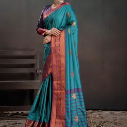 Mitera Woven Design Zari Silk Blend Kanjeevaram Saree image 3