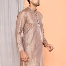 MAAHI FABS Men Striped Thread Work Khadi Handloom Kurta image 3
