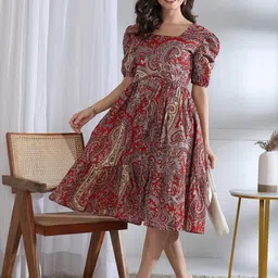 Tzelynn Ethnic Motifs Puff Sleeve Fit & Flare Dress-picture-12