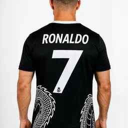 dostitch Men Black Real Madrid Cristiano Ronaldo Printed Jersey T-Shirt image 2