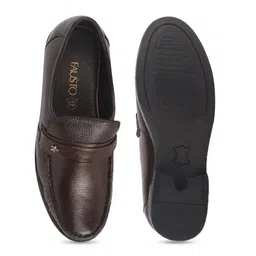 FAUSTO Men Textured Genuine Leather Formal Loafers image 5