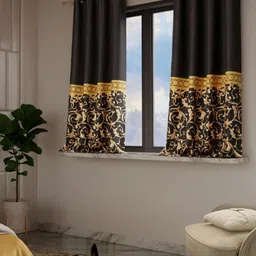 Stoa Paris Versailles Black & Gold-Toned Set of 2 Ethnic Motifs Window Curtains-image-85