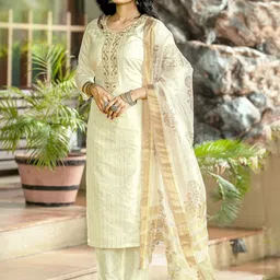 WEAVLLITE Women Regular Thread Work Kurta with Trousers & With Dupatta image 5