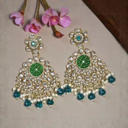 MEIRA JEWELLERY Gold-Plated Stones Studded & Beaded Geometric Chandelier Drop Earrings-picture-26