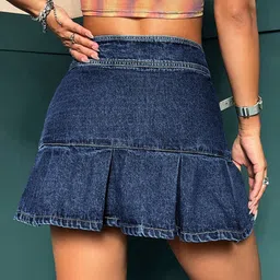 kotty Women Solid Regular Blue Skirt image 2