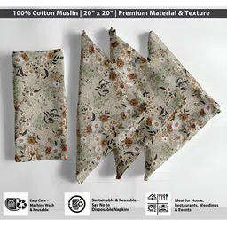 Vargottam 12-Pcs Grey & Brown Printed Cotton Table Napkins image 3