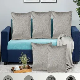 Myntra Elegant Homes Grey Set of 5 Velvet Square Cushion Covers image 4