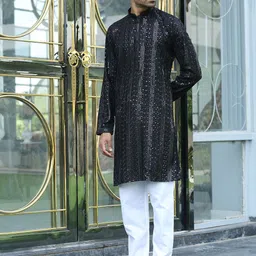 KRAFT INDIA Men Ethnic Motifs Embroidered Sequinned Straight Regular Kurta image 4