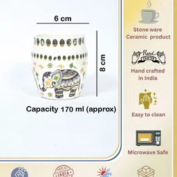 Myntra Elegant Homes White & Brown Set of 6 Printed Ceramic Glossy Kulladhs image 3