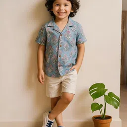 Urban Birdie Boys Comfort Fit Floral Printed Cuban Collar Cotton Casual Shirt-picture-39