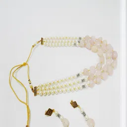 Jaya Vision Jewelry Women Gold-Plated Gemstone Rose Quartz Tumble Pearls Jewellery Set-picture-32