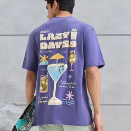 VEIRDO Oversized Graphic Puff Printed Drop-Shoulder Sleeves Pure Cotton T-Shirt image 5