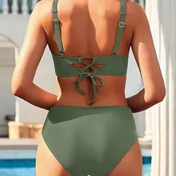 Toomley Women Ruched Twist-Front V-Neck Stretchable Swim Bikini Set image 3