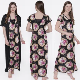 PHALIN Women Multicoloured Satin Printed Nightdress-picture-36