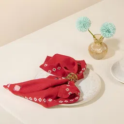 Fabindia Ahava Red & White 6 Pieces Floral Embroidered Cotton Table Napkins-image-92