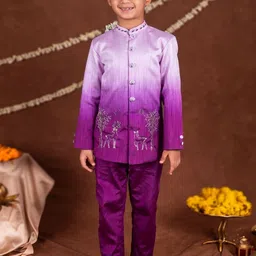 TOPLOVE Boys 2D Shaded Deer Embroidered Mandarin Collar Neck Sherwani Set-picture-42