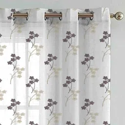 HOMEBREW FURNISHINGS Coffee Brown & Grey 2 Pieces Embroidered Sheer Door Curtains image 2