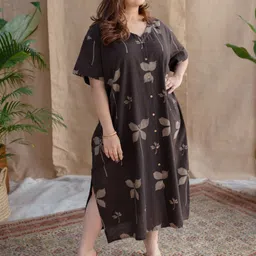THE INDIAN ETHNIC CO Women Loose Dabu Slub Cotton A-Line Dress-picture-26