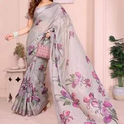 PRISHIL ENTERPRISE Floral Pure Linen Saree image 3