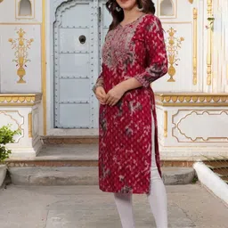 Wawlooks Women Abstract Printed Round Neck Straight Thread Work Kurta-picture-33