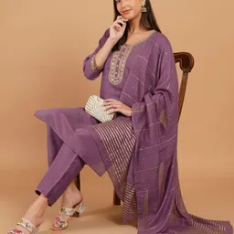 Ruvii Women Ethnic Motifs Embroidered Regular Kurta with Trousers & With Dupatta-picture-11